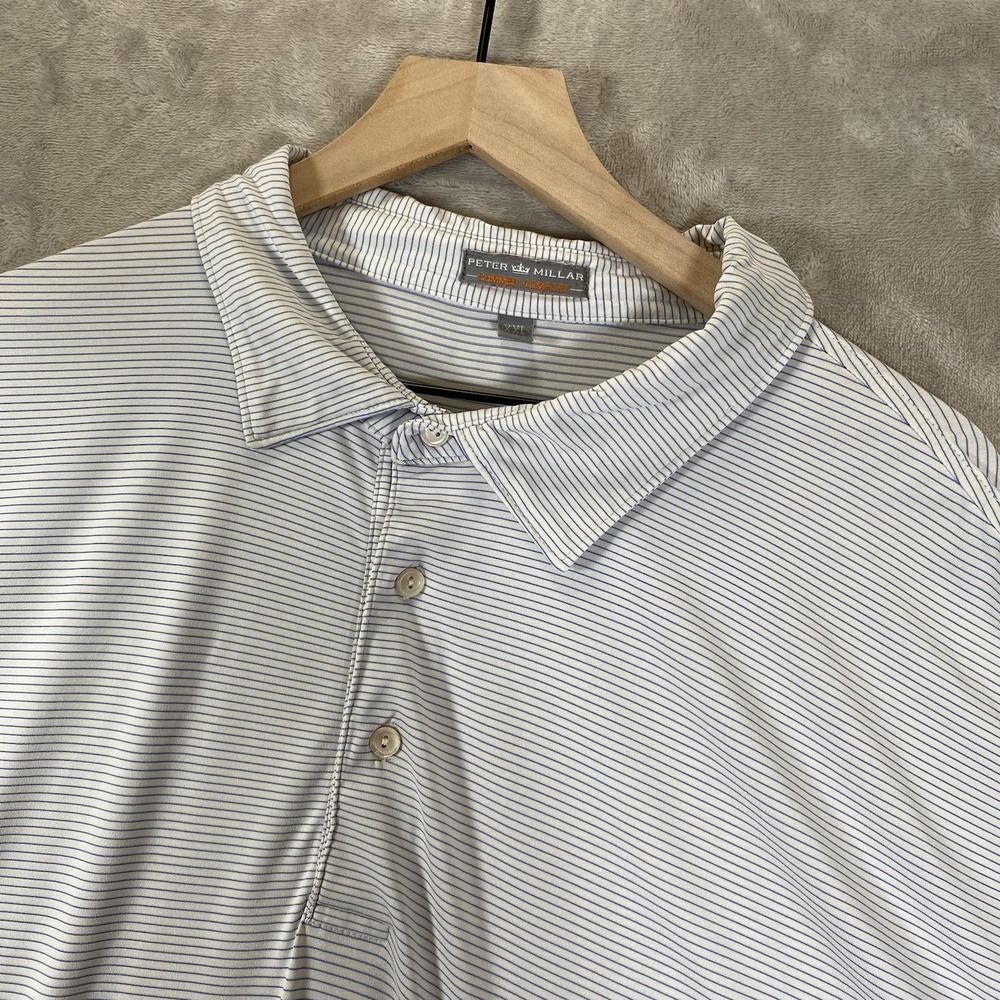 Peter Millar Polo Shirt Mens 2XL Striped Summer Comfort Golf Performance Stretch
